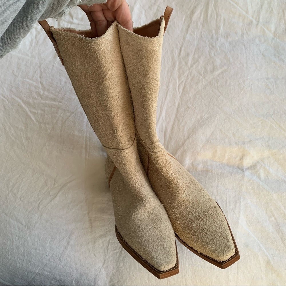 Free People We The Free Montage Tall Western Suede Boots English Khaki Cream - Picture 7 of 12